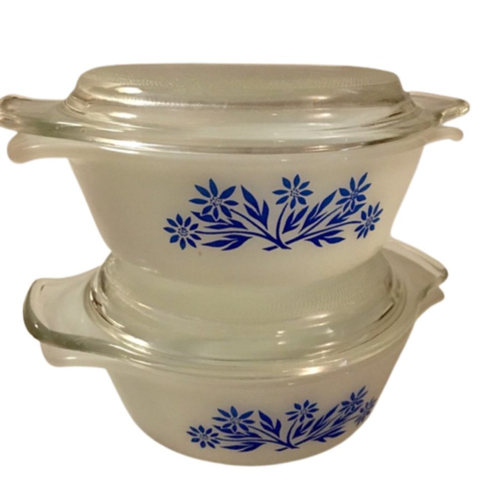 Fire King Anchor Hocking 12 oz Cassarole #672 with Lids Set of 2 Blue Cornflower